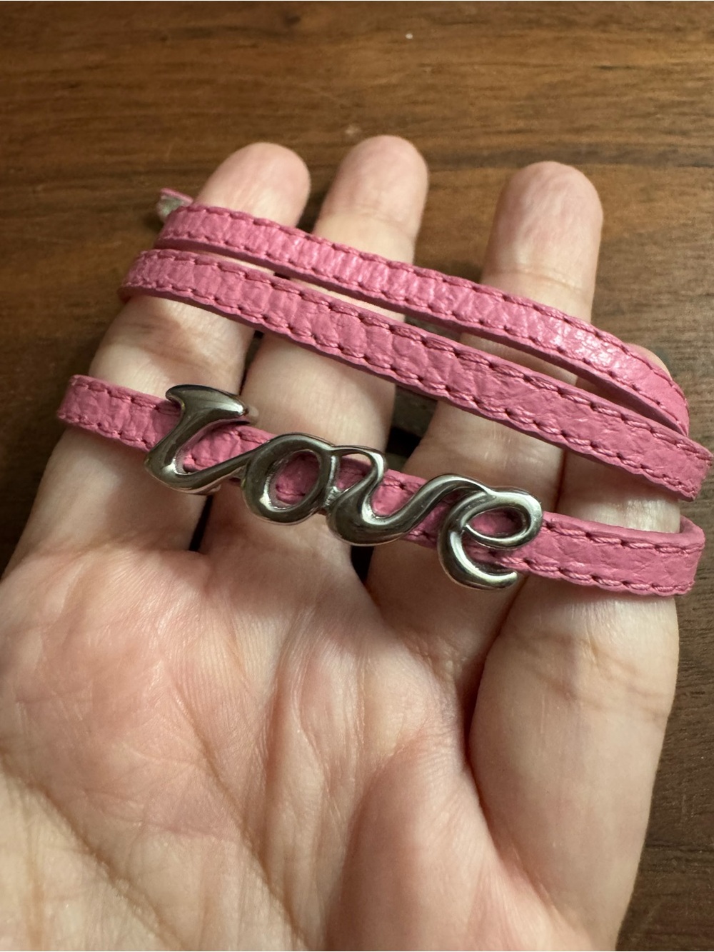 QVC Steel by Design LOVE Triple Wrap Pink Leather Bracelet *READ*